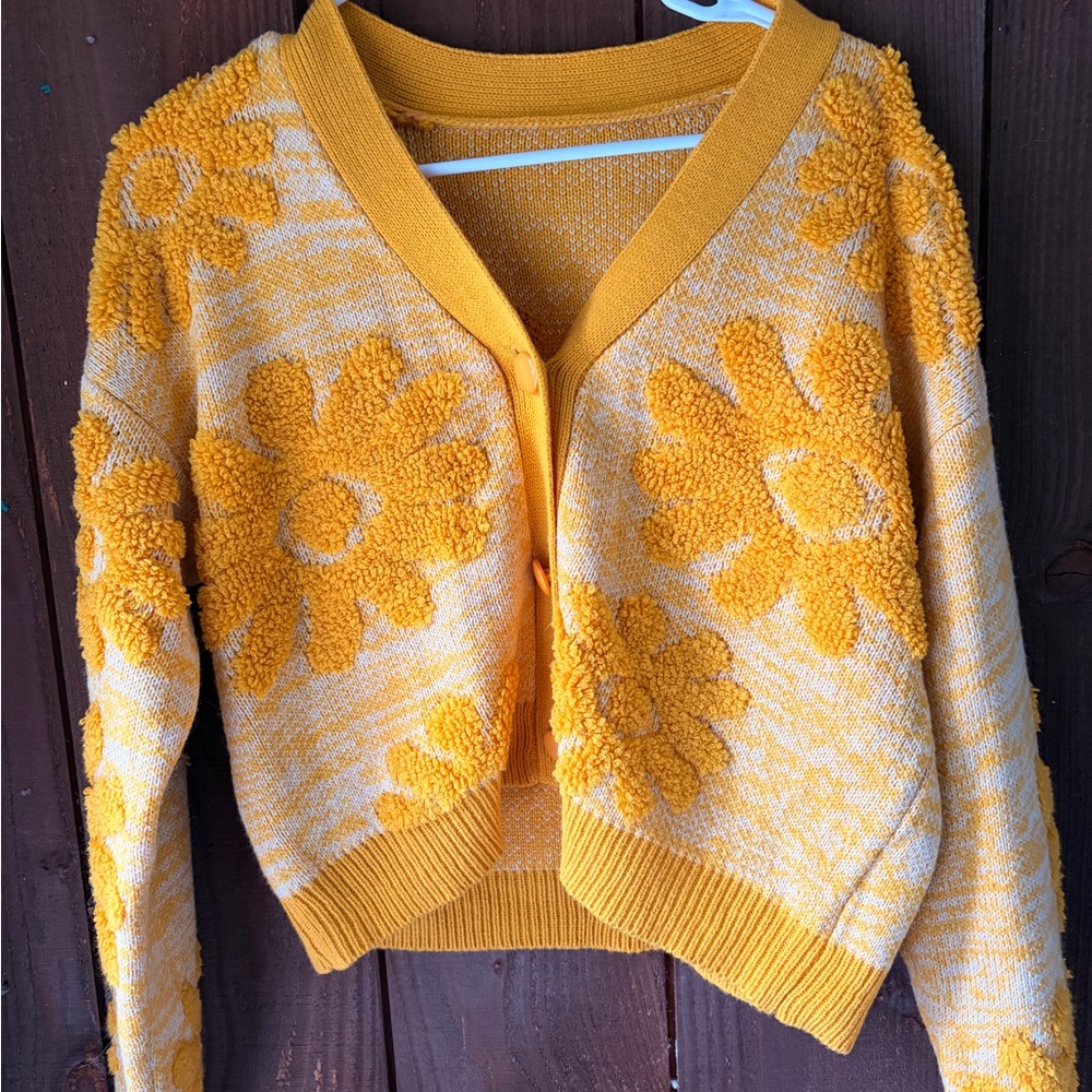 Yellow Floral Knit Sweater